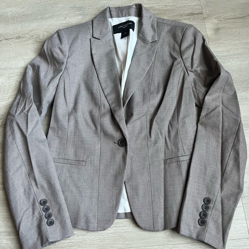 Ann Taylor Size 0P Petite Blazer Jacket Brown One Button Career